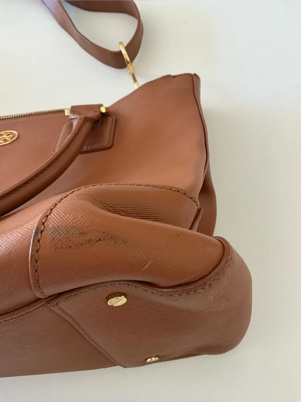 Tory Burch Robinson Double Zip Tote Tan Leather Satchel Crossbody Bag - Picture 11 of 14